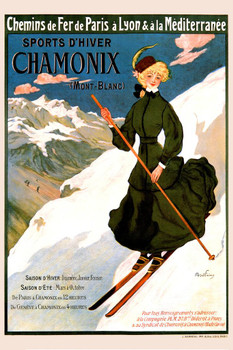 Chamovix Ski Winter Sport Vintage Illustration Travel Art Deco Vintage French Wall Art Nouveau French Advertising Vintage Poster Prints Art Nouveau Decor Stretched Canvas Art Wall Decor 16x24
