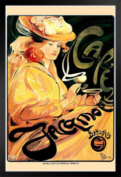 Cafe Jacamot Coffee Vintage Illustration Alphonse Mucha Travel Art Deco Vintage French Wall Art Nouveau 1920 French Advertising Black Wood Framed Poster 14x20