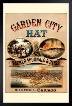 Garden City Hat Vintage Chicago Market Street Store Illustration TravelBlack Wood Framed Poster 14x20