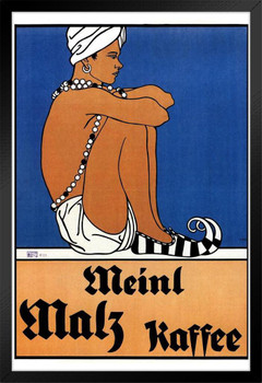 Meinl Malz Kaffee Austria Coffee Vintage Illustration Art Deco Vintage French Wall Art Nouveau French Advertising Vintage Poster Prints Art Nouveau Decor Black Wood Framed Poster 14x20