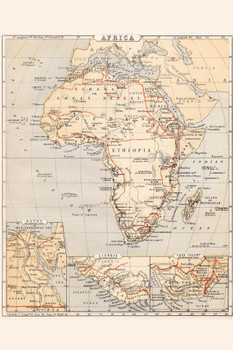 Africa Vintage Antique Style Travel World Map with Cities in Detail Map Posters for Wall Map Art Wall Decor Geographical Illustration Tourist Travel Destinations Cool Wall Decor Art Print Poster 24x36