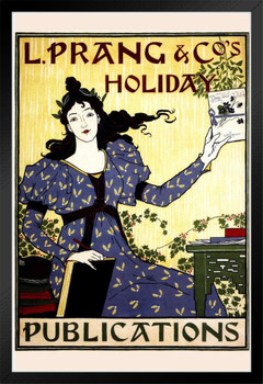 L Prang Co Holiday Publications Book Vintage Illustration Art Deco Vintage French Wall Art Nouveau French Advertising Vintage Poster Prints Art Nouveau Decor Black Wood Framed Poster 14x20