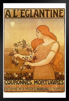 L Eglantine Funeral Wreath Rose Vintage Illustration Art Deco Vintage French Wall Art Nouveau 1920 French Advertising Vintage Poster Prints Art Nouveau Decor Black Wood Framed Poster 14x20
