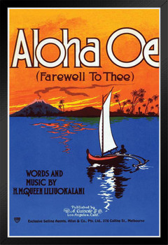 Aloha Oe Farewell Hawaii Hawaiian Islands Ship Boat Tourist Tourism Vintage Travel Ad Advertisement Black Wood Framed Poster 14x20