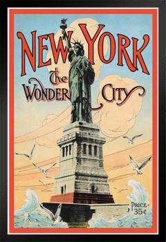 New York Wonder City Statue Of Liberty 35 Cent Magazine Cover Illustration Vintage Travel Ad Advertisement Black Wood Framed Poster 14x20