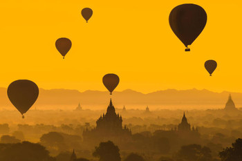 Balloons Flying Over Bagan Myanmar at Dawn Photo Photograph Cool Wall Decor Art Print Poster 36x24