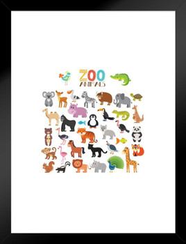 Zoo World Animals Collection Kids Nursery Drawing Matted Framed Wall Decor Art Print 20x26