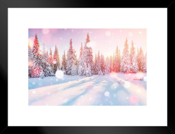 Majestic Winter Forest Dreamy Snowy Trees Landscape Photo Matted Framed Wall Decor Art Print 20x26