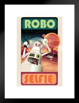 Robot selfie and mars or outerspace scene Matted Framed Wall Decor Art Print 20x26