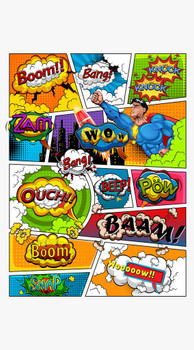 Comic book page speech bubbles sounds retro Illustration Thick Paper Sign Print Picture 8x12
