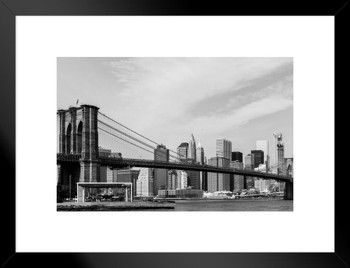 Brooklyn Bridge Over East River in Manhattan against sky New York City New York USA Photo Matted Framed Wall Decor Art Print 20x26