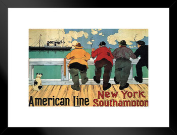 American Line New York Southampton Shipping Boat Vintage Travel Matted Framed Wall Decor Art Print 20x26