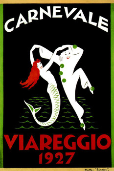 Carnevale Mermaid Carnival Vintage Illustration Travel Art Deco Vintage French Wall Art Nouveau French Advertising Vintage Poster Prints Art Nouveau Decor Thick Paper Sign Print Picture 8x12