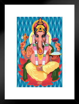 Ganesh Statue Hindu Religious Matted Framed Wall Decor Art Print 20x26