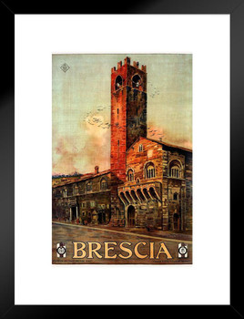 Brescia Italy Stone Town Square Vintage Illustration Travel Matted Framed Wall Decor Art Print 20x26