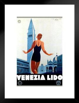 Visit Italy Venezia Lido Venice Vintage Illustration Travel Matted Framed Wall Decor Art Print 20x26