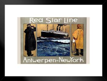 Red Star Line Cruise Ship Antwerp to New York Atlantic Ocean Liner Vintage Travel Matted Framed Wall Decor Art Print 20x26