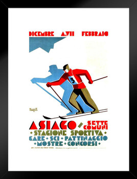 Italian Asiaco Skiing Winter Sport Italy Alps Vintage Illustration Travel Matted Framed Wall Decor Art Print 20x26