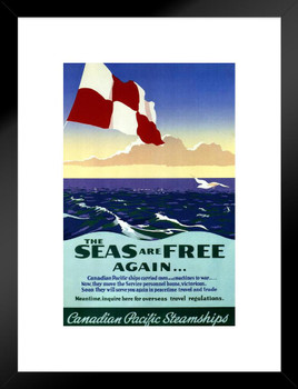 Canadian Pacific Steamship Seas Are Free Again Vintage Illustration Travel Art Deco Vintage French Wall Art Nouveau French Advertising Vintage Poster Prints Matted Framed Wall Decor Art Print 20x26