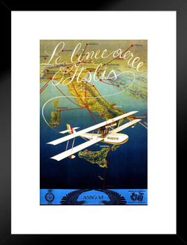 Italian Visit Italy Airplane Biplane Tourism Vintage Illustration Travel Matted Framed Wall Decor Art Print 20x26