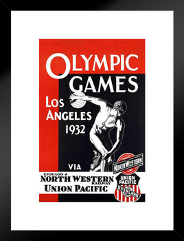 USA Olympic Games Los Angeles 1932 Railways Vintage Illustration Travel Matted Framed Wall Decor Art Print 20x26
