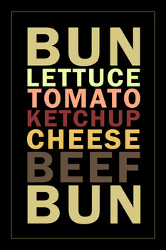 Cheeseburger Recipe Black Cool Wall Art Print Poster 12x18