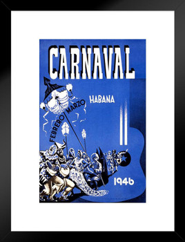 Carnaval Habana Havana Cuba 1946 Dance Party Festival Vintage Illustration Travel Matted Framed Wall Decor Art Print 20x26