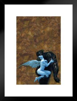 Beauty Beast Black Monster Winged Blue Female Creature by Ciruelo Artist Painting Fantasy Matted Framed Wall Decor Art Print 20x26