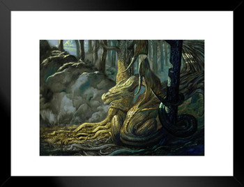 Fosc Dragon In Forest Woods by Ciruelo Fantasy Painting Gustavo Cabral Matted Framed Wall Decor Art Print 20x26