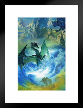 Chintamani Dragon Flying Swirling Clouds Mist by Ciruelo Fantasy Painting Gustavo Cabral Matted Framed Wall Decor Art Print 20x26