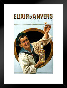 Elixir D Anvers Vintage Illustration Art Deco Liquor Vintage French Wall Art Nouveau 1920 Booze Poster Print French Advertising Matted Framed Wall Decor Art Print 20x26