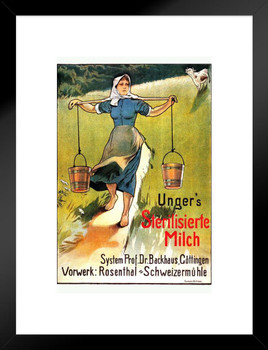 Ungers Sterilisierte Milch Milk Vintage Illustration Travel Art Deco Vintage French Wall Art Nouveau French Advertising Vintage Poster Prints Art Nouveau Decor Matted Framed Wall Decor Art Print 20x26