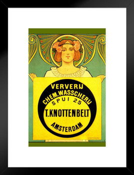 Ververij Chem T Knottenbelt Amsterdam Mucha Vintage Illustration Art Deco Eclectic Advertising French Wall Vintage Art Nouveau 1920 Matted Framed Wall Decor Art Print 20x26