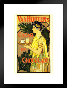 Van Houtens Cacao Chocolate Mucha Vintage Illustration Travel Art Deco Vintage French Wall Art Nouveau French Advertising Vintage Poster Print Art Nouveau Decor Matted Framed Wall Decor Art Print 20x26