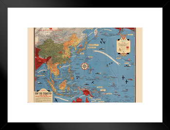 World War Battles Pacific Map Matted Framed Wall Decor Art Print 20x26