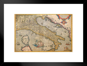 Italy Italian Map Chart Mediterranean Sea Tourist Tourism Vintage Travel Ad Advertisement Matted Framed Wall Decor Art Print 20x26