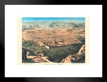 Jerusalem Israel Holy City Map 1868 Tourist Tourism Vintage Travel Ad Advertisement Matted Framed Wall Decor Art Print 20x26