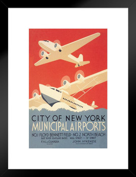 Airplane Seaplane City Of New York Municipal Airports Vintage Travel Matted Framed Wall Decor Art Print 20x26