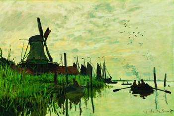 Claude Monet Windmill And Boats Near Zaandam 1871 Oil On Canvas French Impressionist Cool Wall Art Print Poster 12x18