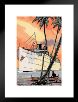 City Of Honolulu Hawaii Hawaiian Island Ship Boat Ocean Liner Tropical Tourist Tourism Vintage Travel Ad Advertisement Matted Framed Wall Decor Art Print 20x26