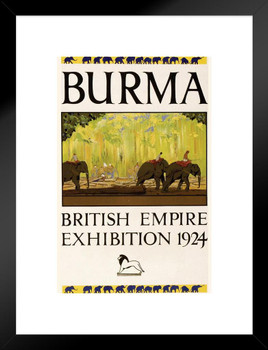 Burma Myanmar African African Elephants Logging Safari Tourist Tourism Vintage Travel Ad Advertisement Matted Framed Wall Decor Art Print 20x26