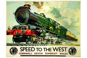 England Speed To the West Cornwall Devon Somerset Wales Railway Train Vintage Illustration Travel Cool Wall Decor Art Print Poster 16x24