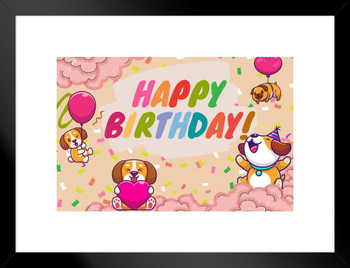 Dog Birthday Decorations Party Supplies Cute Pet Animal Kids Birth Day Celebration Matted Framed Art Wall Decor 20x26