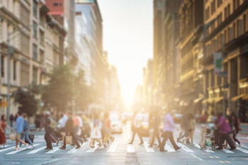 Laminated People Crossing Street New York City Faded Artistic Photo Poster Dry Erase Sign 12x18