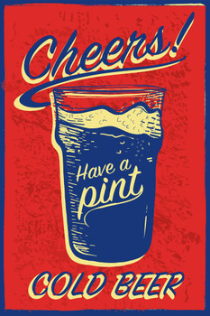 Cheers Have a Pint Cold Beer Retro Cool Wall Decor Art Print Poster 24x36