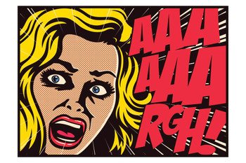 Laminated Pop art comics panel woman in a panic screaming in fear vector illustration Poster Dry Erase Sign 12x18