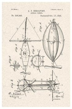 Steampunk Aerial Vessel Official Patent Diagram Cool Wall Art Print Poster 24x36