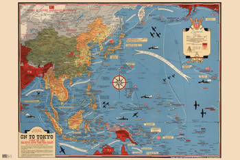 Laminated World War Battles Pacific Map Poster Dry Erase Sign 12x18