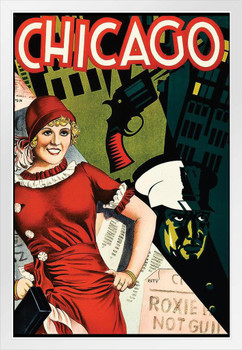 Chicago City Movie Play Roxie Retro Tourist Tourism Vintage Travel Ad Advertisement White Wood Framed Poster 14x20