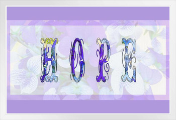 Hope Purple Violet Inspirational White Wood Framed Poster 20x14